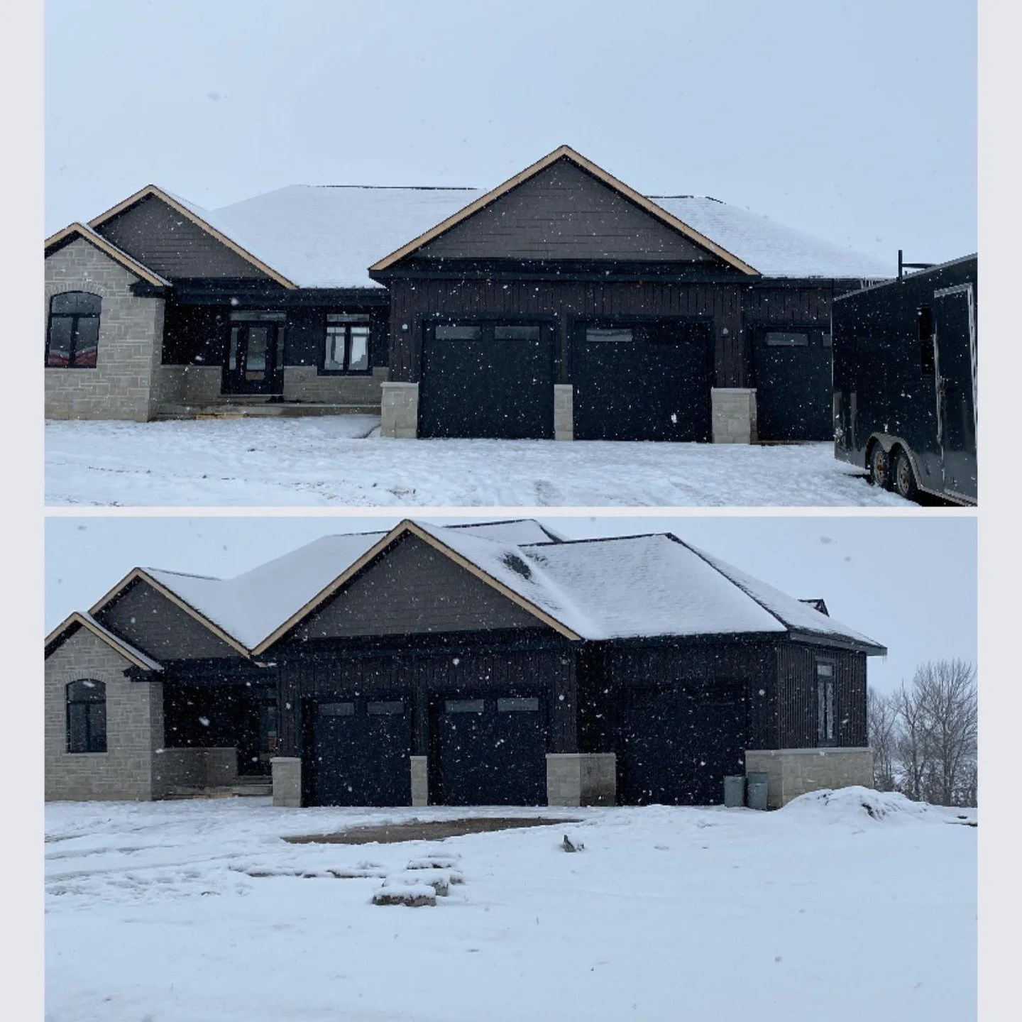 This beautiful home is almost done! Just waiting on better weather so we can get the decorative wood beams up.