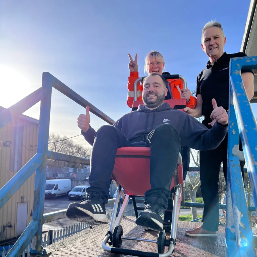 Evacuation chair training in progress