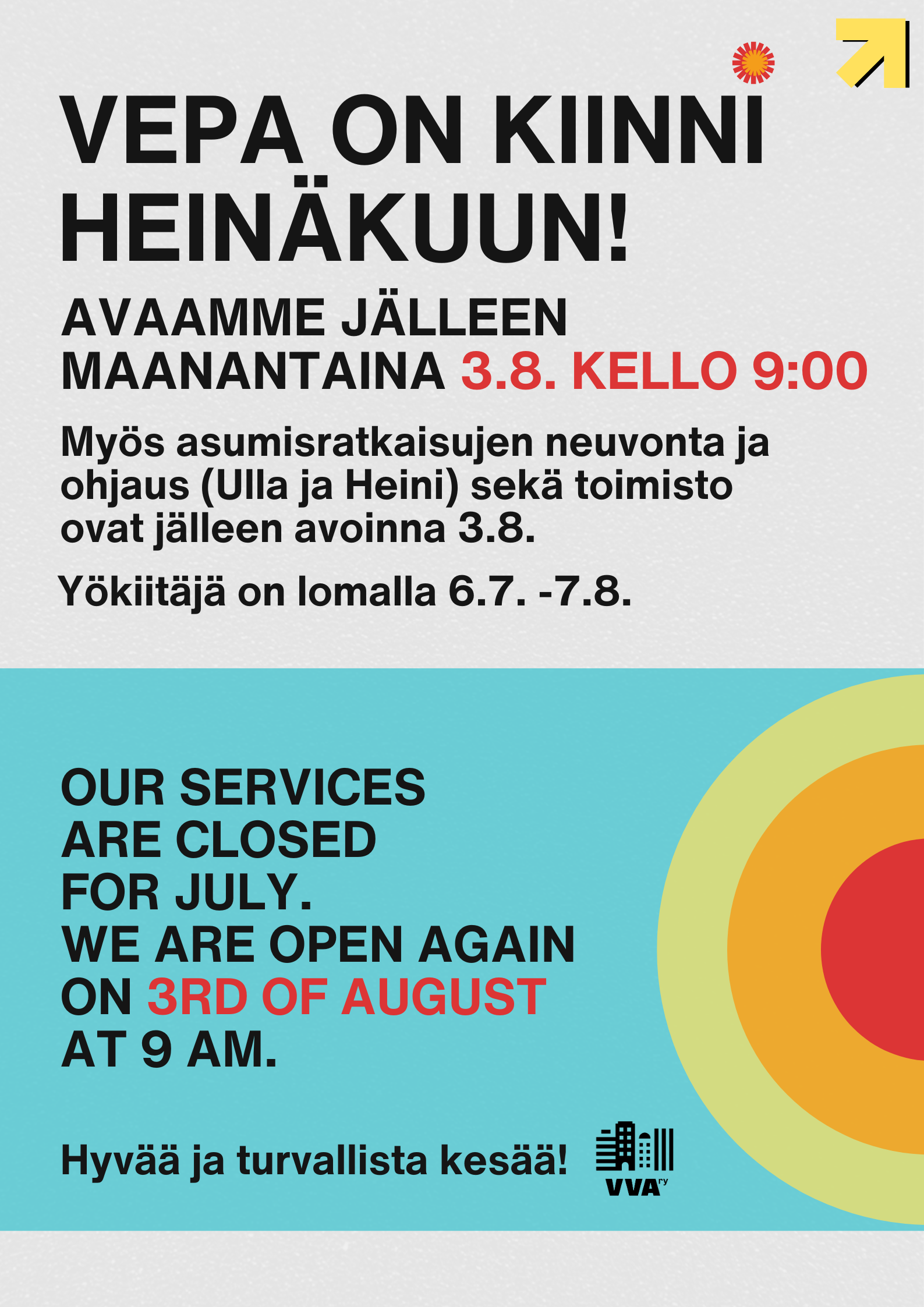 Vepa ja muut Ratamestarinkadun palvelut hiljenevät heinäkuuksi
