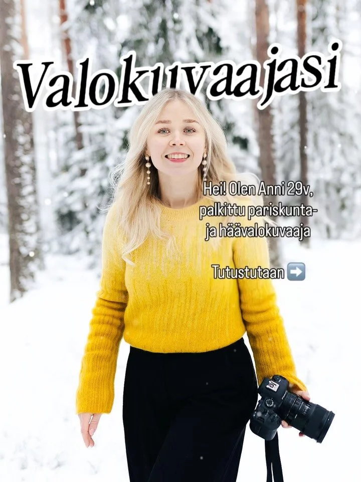 T&auml;&auml; on asia, jonka halusin jakaa teid&auml;n kanssa🙏🏻

Jos olet uusi t&auml;&auml;ll&auml;: Moikka, oon Anni, pariskunta- ja h&auml;&auml;valokuvaaja. Kuvaan pareja ja t&auml;rkeit&auml; hetki&auml; Pirkanmaalta l&auml;pi Suomen. ❤️

Terv