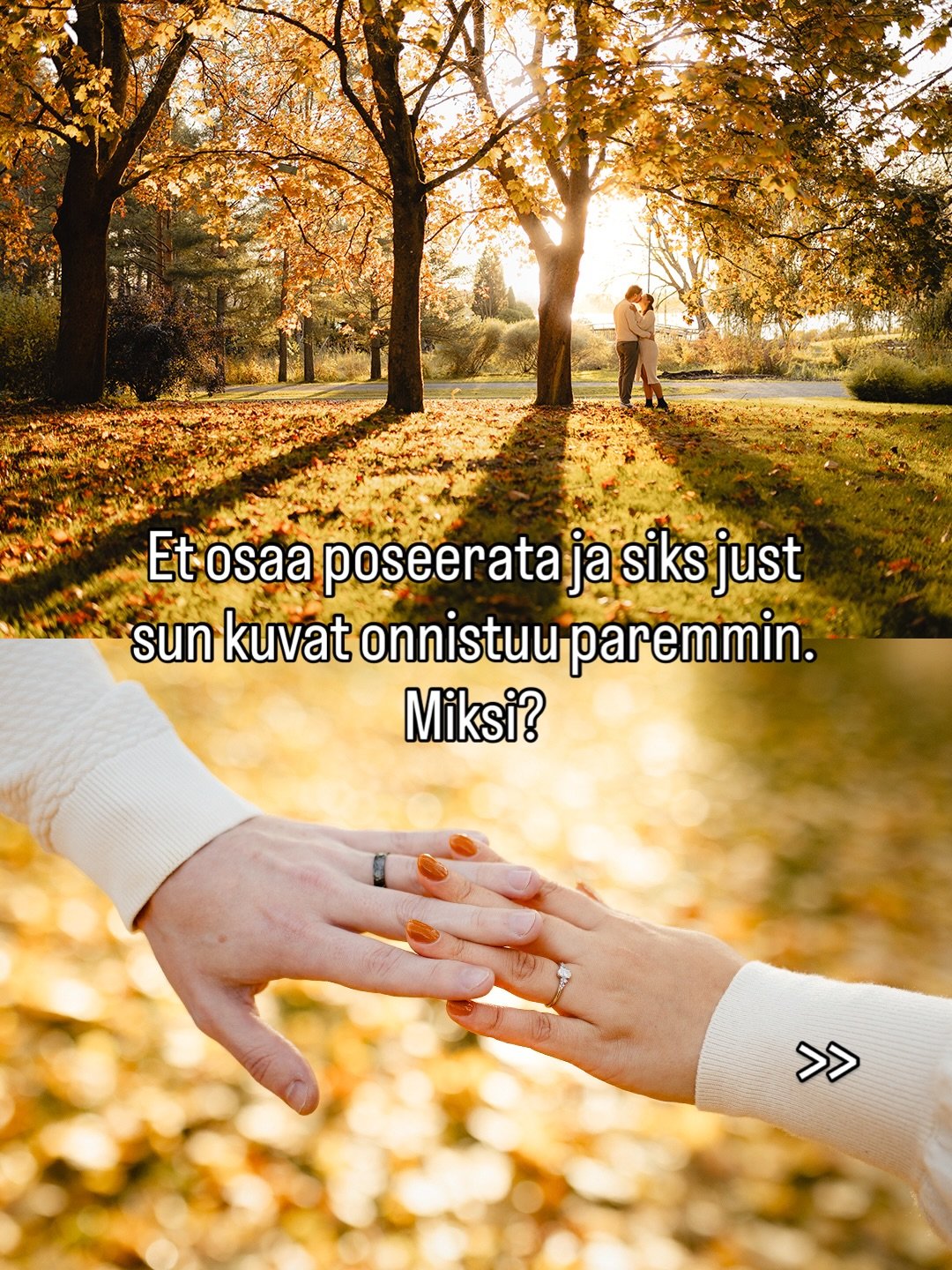 Paina tykk&auml;&auml;, jos oot t&auml;st&auml; samaa mielt&auml; 👆🏻

Ja jos t&auml;&auml; tyyli puhuttelee sua, niin uskon ett&auml; me voitais olla hyv&auml; match 😘

Pariskunta- ja h&auml;&auml;kuvauskyselyt joko verkkosivujen tai anni.tapio@gm