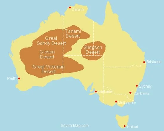 Carte de l'Australie montrant les régions désertiques
