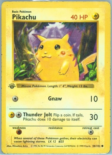 1999 Base set #58 Pikachu-1st Edition Red Cheeks