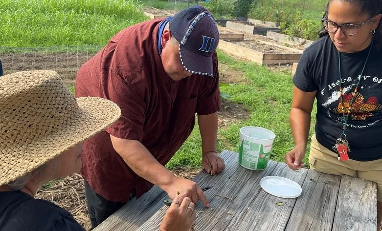 On July 23, we had the opportunity to come together under the guidance of Eddie Paul to learn how to gather and prepare bull nettle for traditional teething necklaces. The sun was blazing, but we continued our efforts, thinking about the babies and t