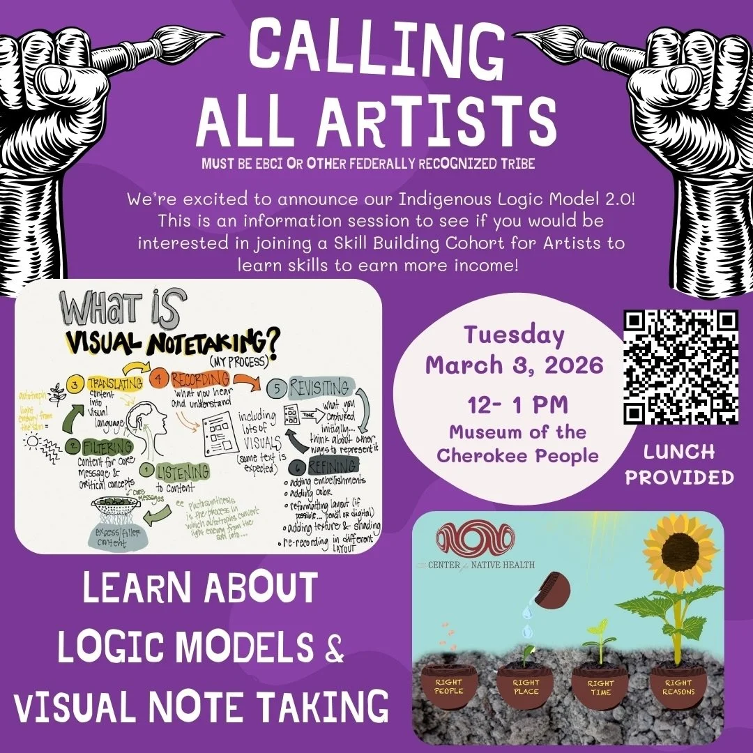 EBCI artists, join us on Tuesday, March 3, from 12&ndash;1 PM at the Museum of the Cherokee People to learn about logic models and visual note taking. This info session introduces Indigenous Logic Model 2.0 for artists interested in creative skill bu