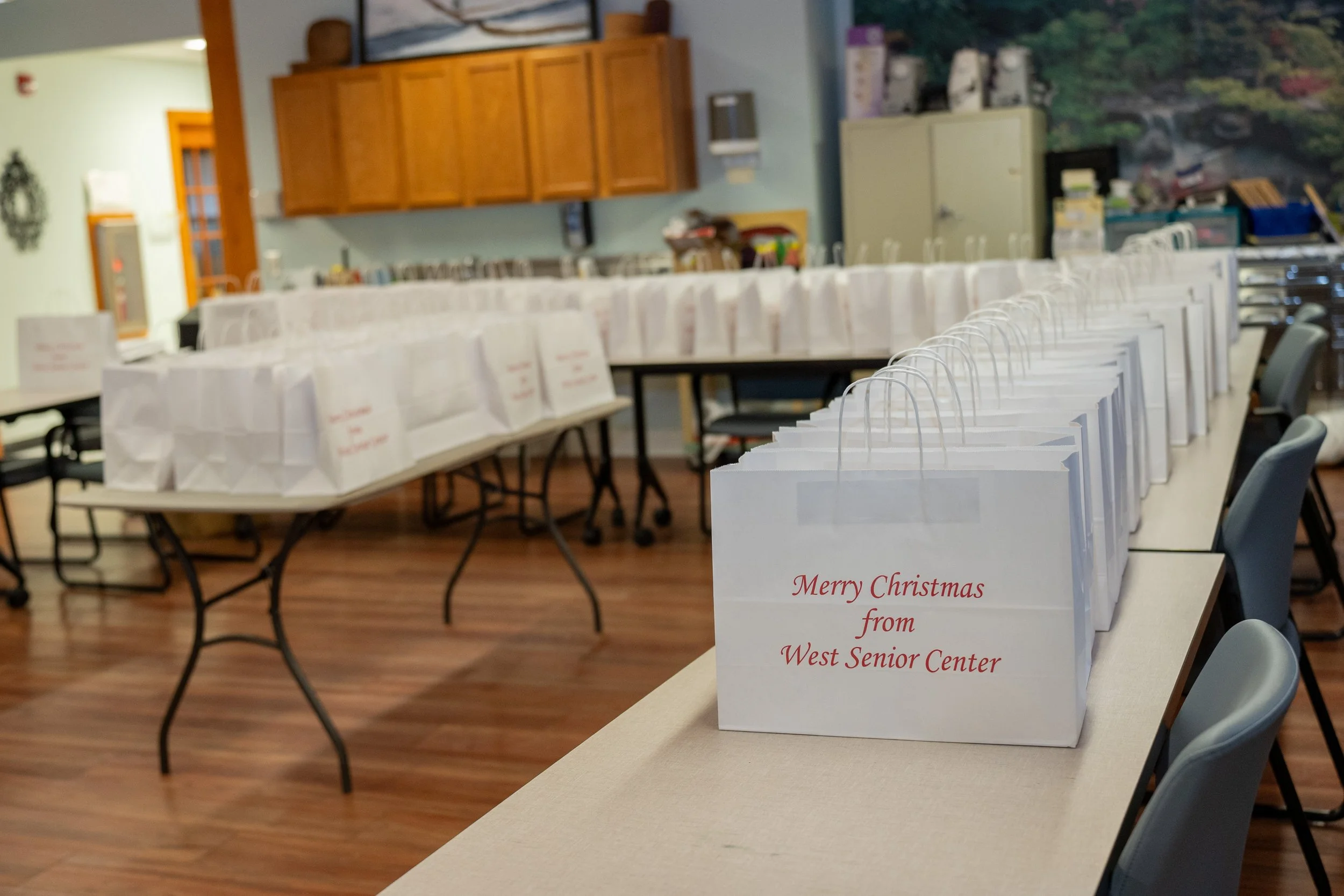 table of gift bags for elders