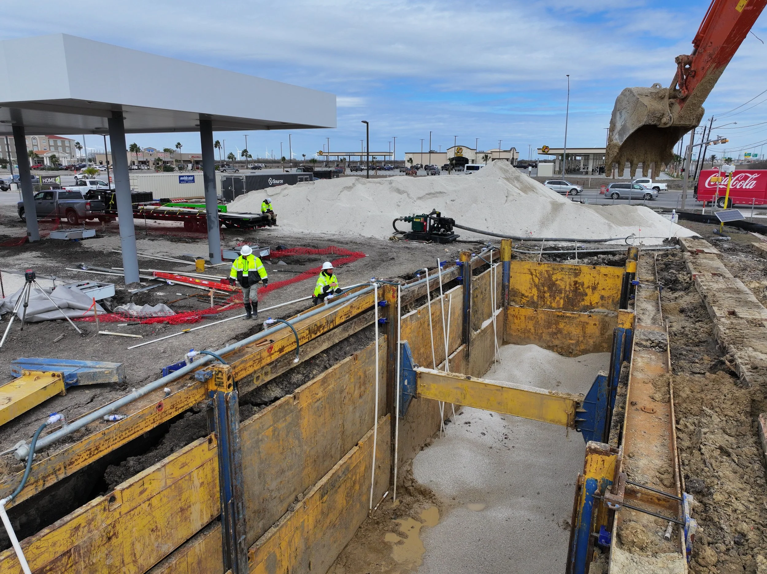 Dewatering, Shoring, Excavation, Tank Pit, Gulf Dewatering, Groundwater Dewatering, Wellpoint, Bypass, Deep Wells