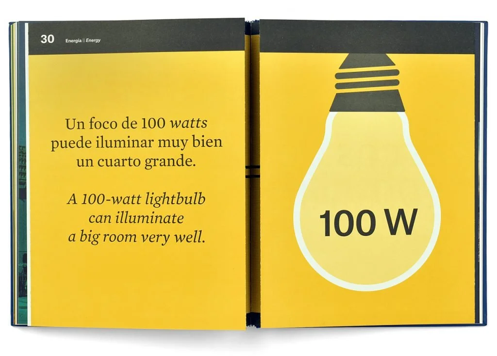 Desplegado del libro Kepler que compara la iluminación de un foco de 100 watts.