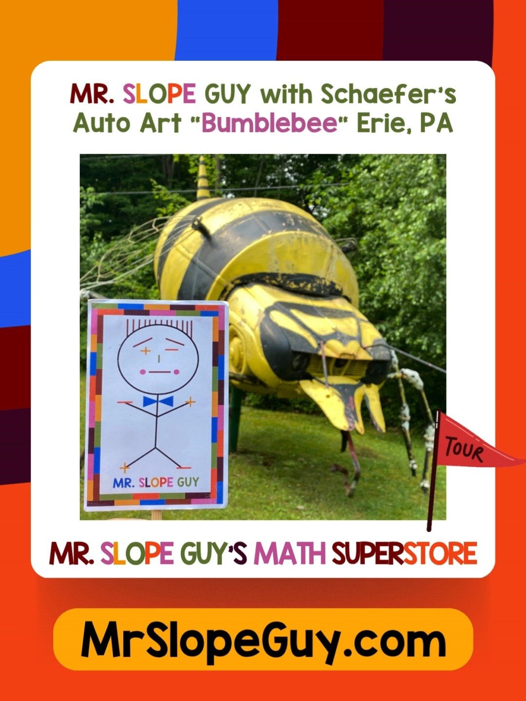 More Than Meets the Math
π Erie, PA
Mr. Slope Guy rolled up to Schaefer’s Auto Art and found… Bumblebee?!
This towering transformer is built from real car parts—and no, it doesn’t transform into a graphing calculator (yet).
