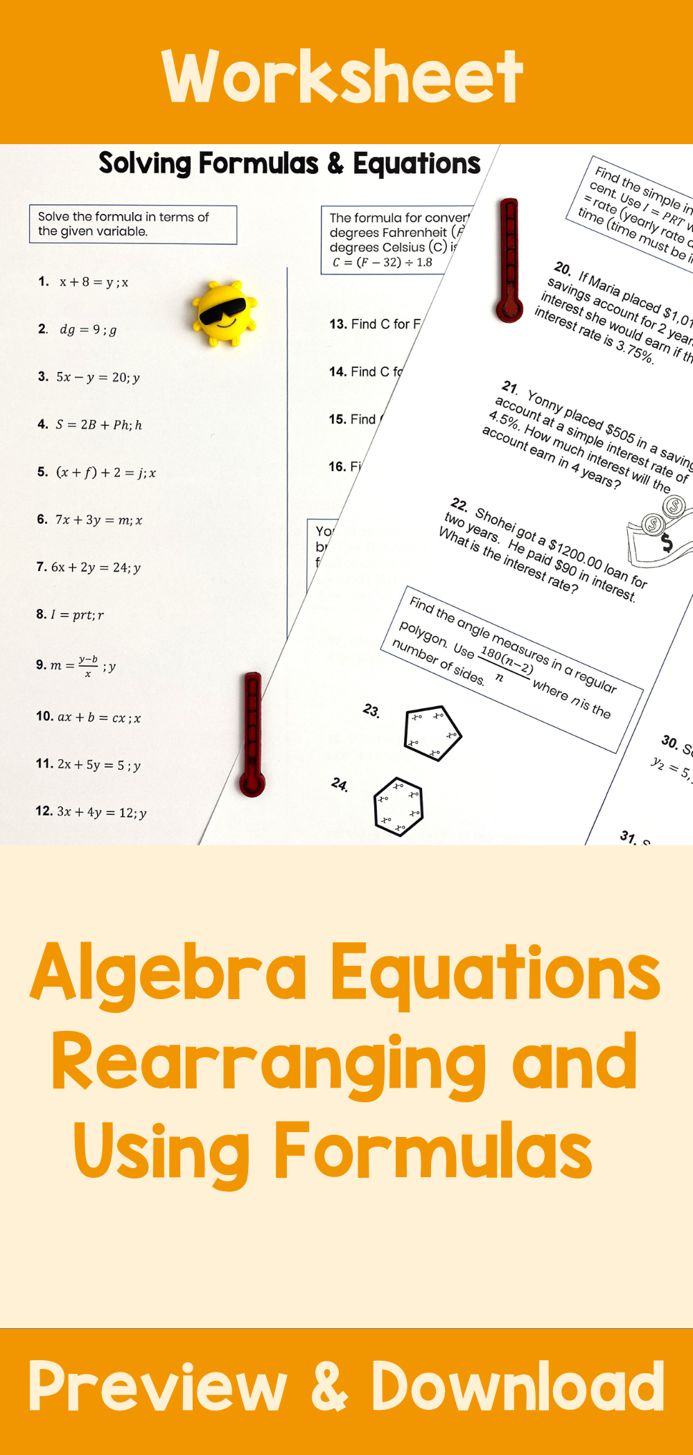 Algebra Equations Rearranging and Using Formulas