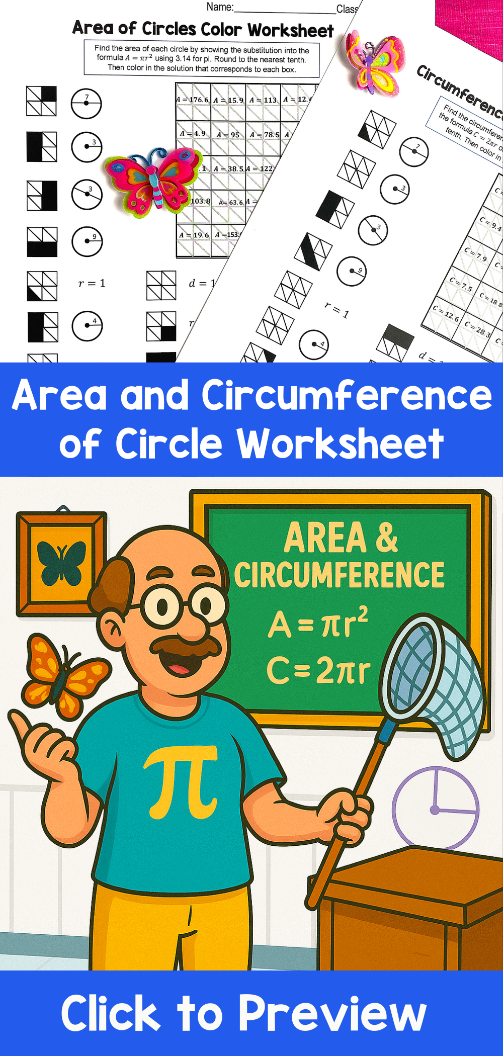 Area and Crcumference of Circle Worksheet