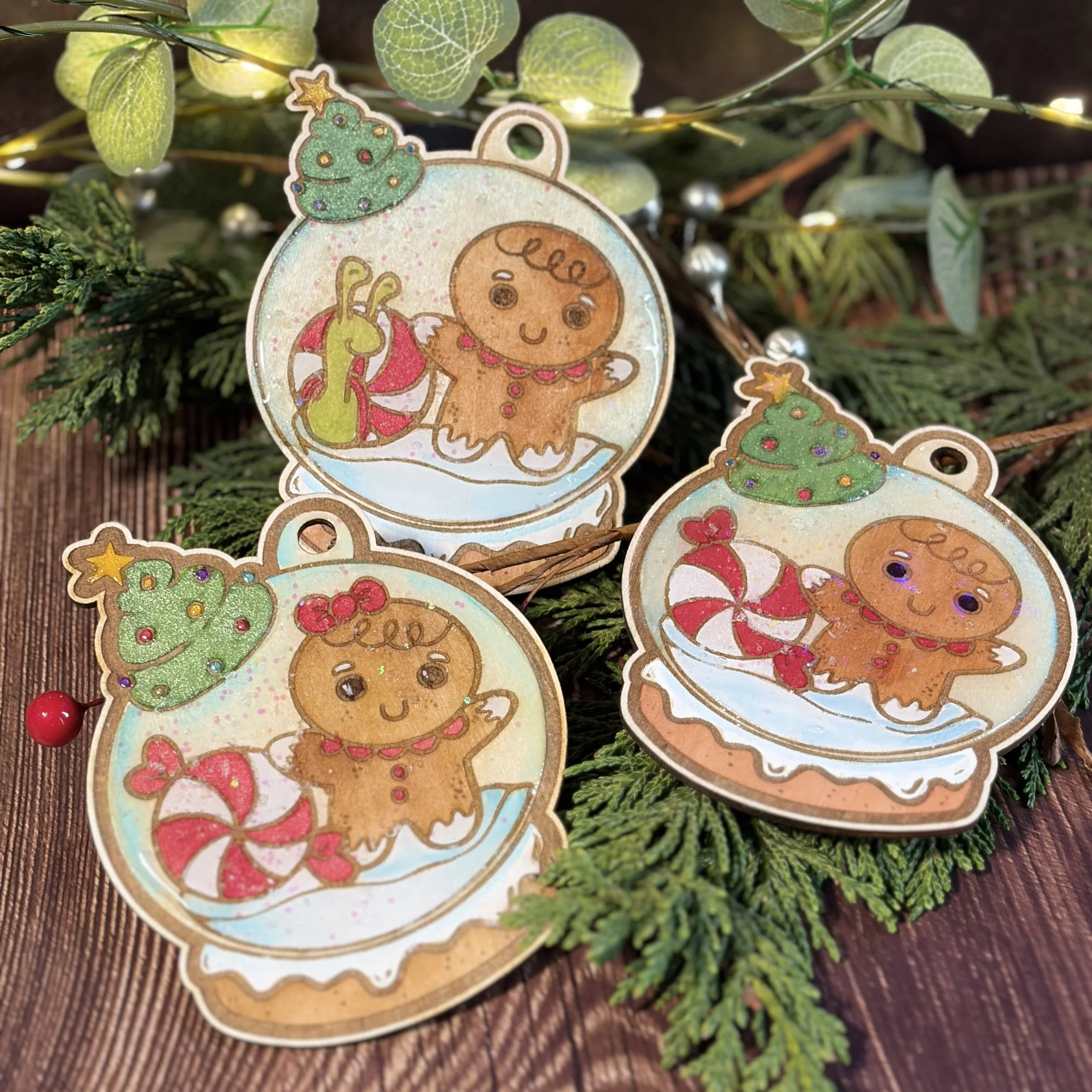 Hand-painted Gingerbread Snow Globe Holiday Ornaments