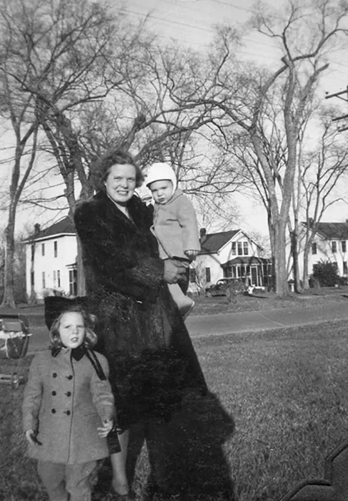  Dorothy Moore with Jimmy and Susan in front yard in Chuckatuck  Moore family photo 