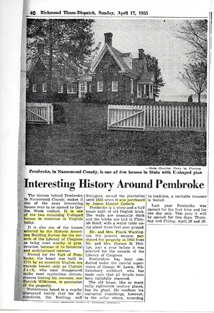  Interesting article on Pembroke - 1955  Cox family article 