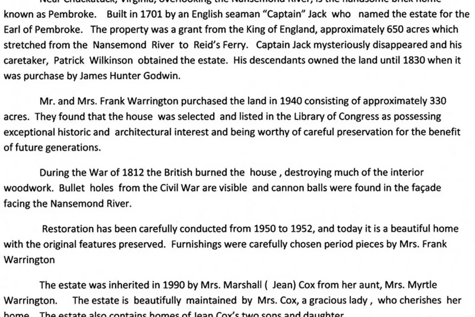  Pembroke write-up by Jackie U. Saunders for GCHF project 