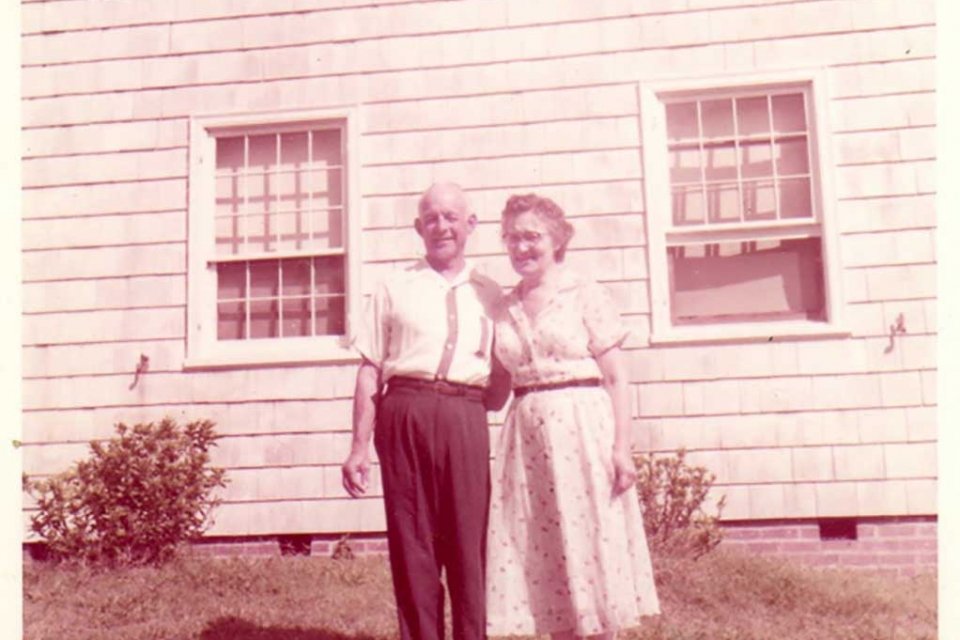 Mr. & Mrs. Rippey at Wolford house in 1957