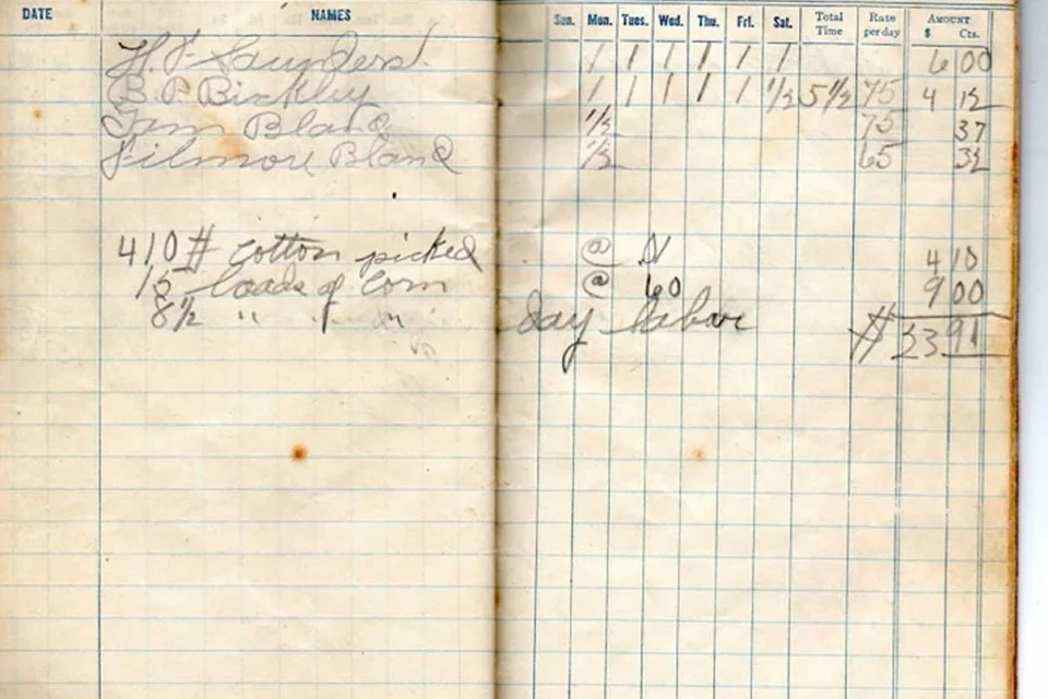  Butts Farm - time book - 1935 picking cotton  Harvey Saunders 