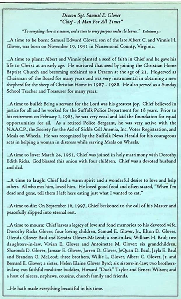  Samuel Glover obituary 