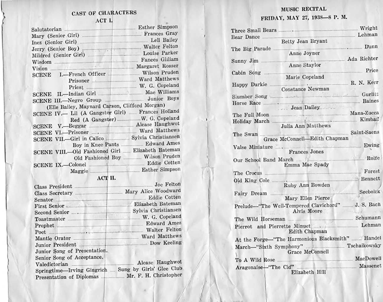  1938 Chuckatuck High School commencement program  Roy Pope photo 