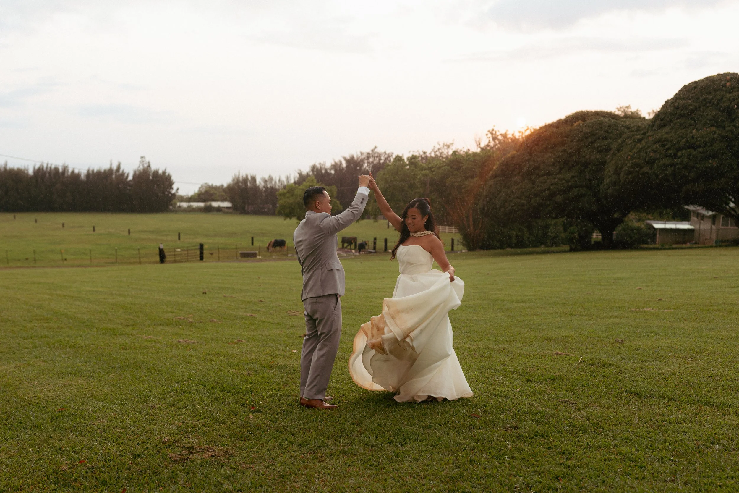 oahu wedding hawaii bride and groom ocean grass