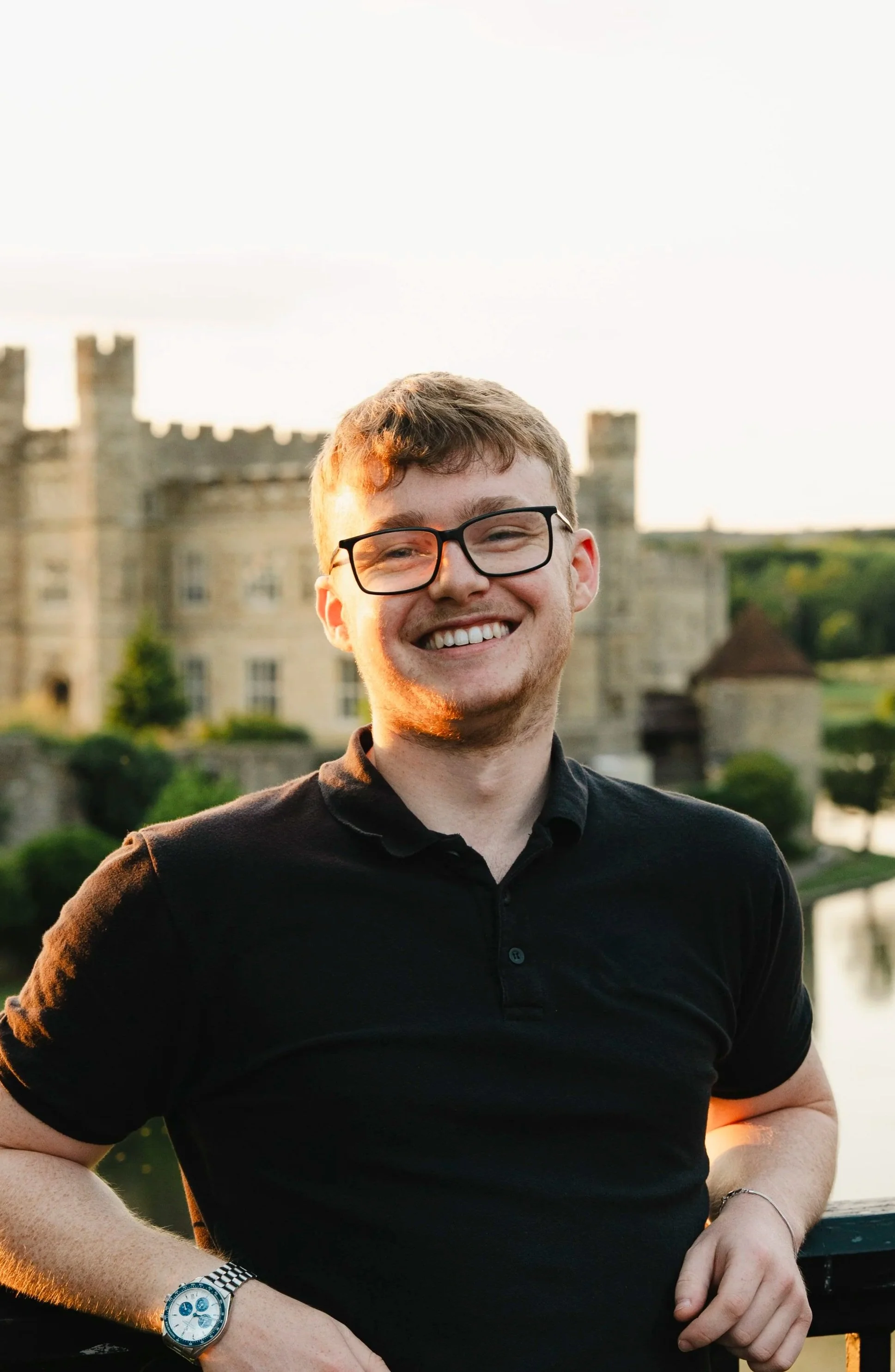 DJ Rich Ellis posing for a photo at Leeds Castle Wedding Venue in Kent, UK