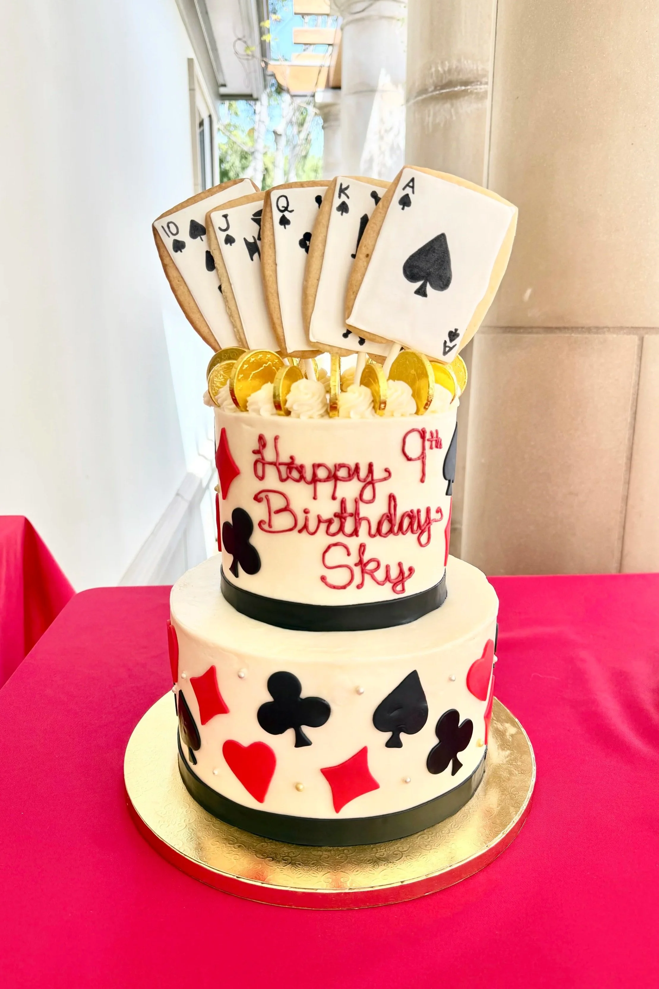 poker cake with frosted sugar cookie topper