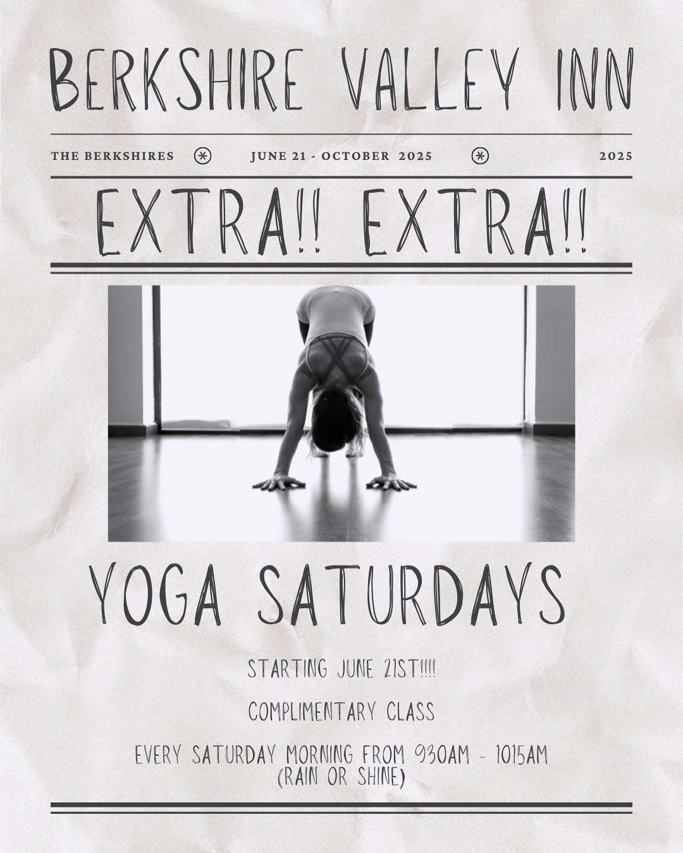 Can we all agree that sporadic ZEN moments are what we need right now???

EVERY SATURDAY from June 21 - October @ 930am -1015am  @berkshirevalleyinn 

Complimentary for guests (mats + blocks provided). 
Locals can join by donation. 

Time to spread a