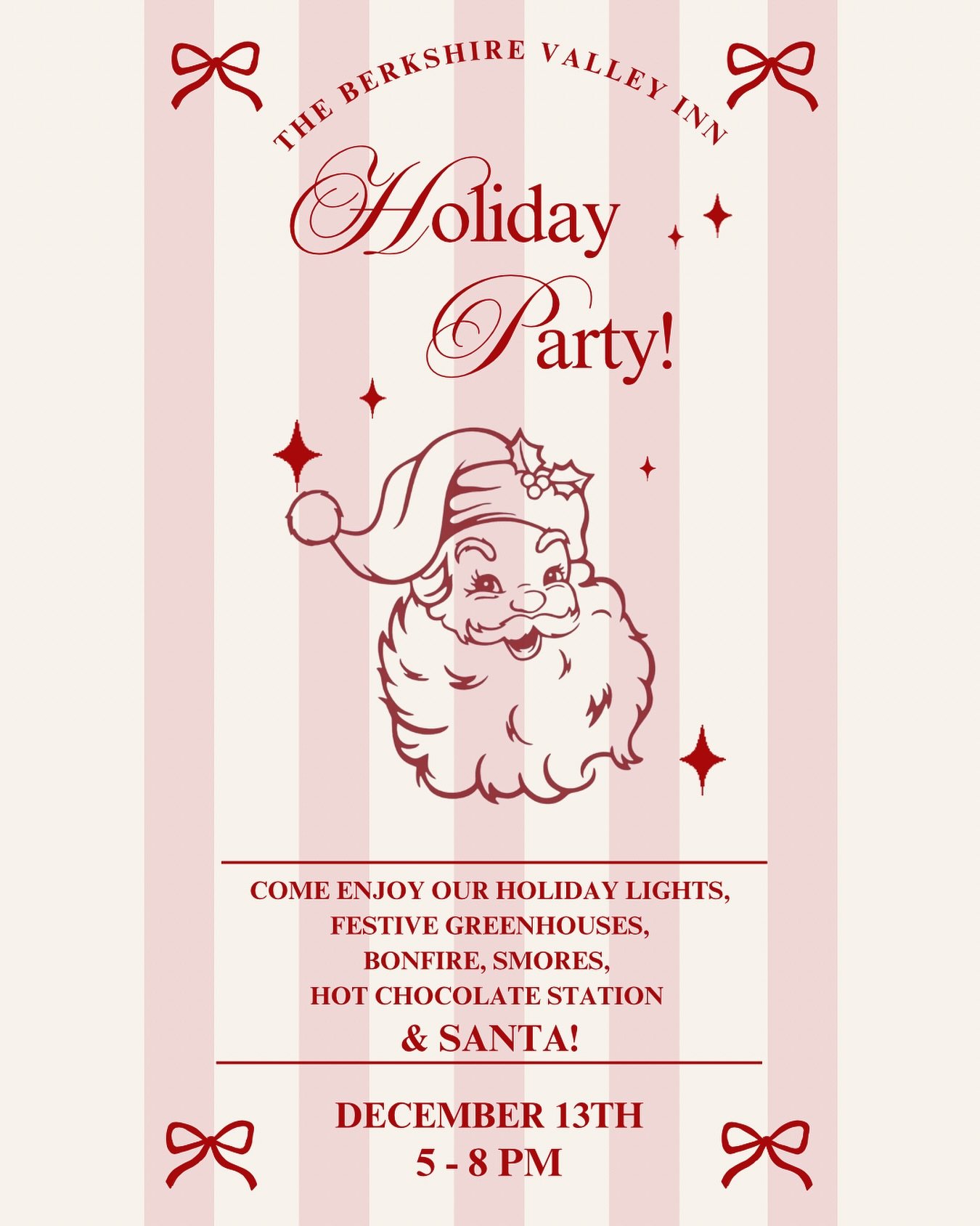 SANTA is coming to town 🎅🏻!!!!!!

We just got off the phone with the big guy and he&rsquo;s confirmed his visit with us next Saturday, December 13th!!! Come one, come all for a festive holiday evening of fun at the Berkshire Valley Inn 
.
🎄🎄🎄🎄?