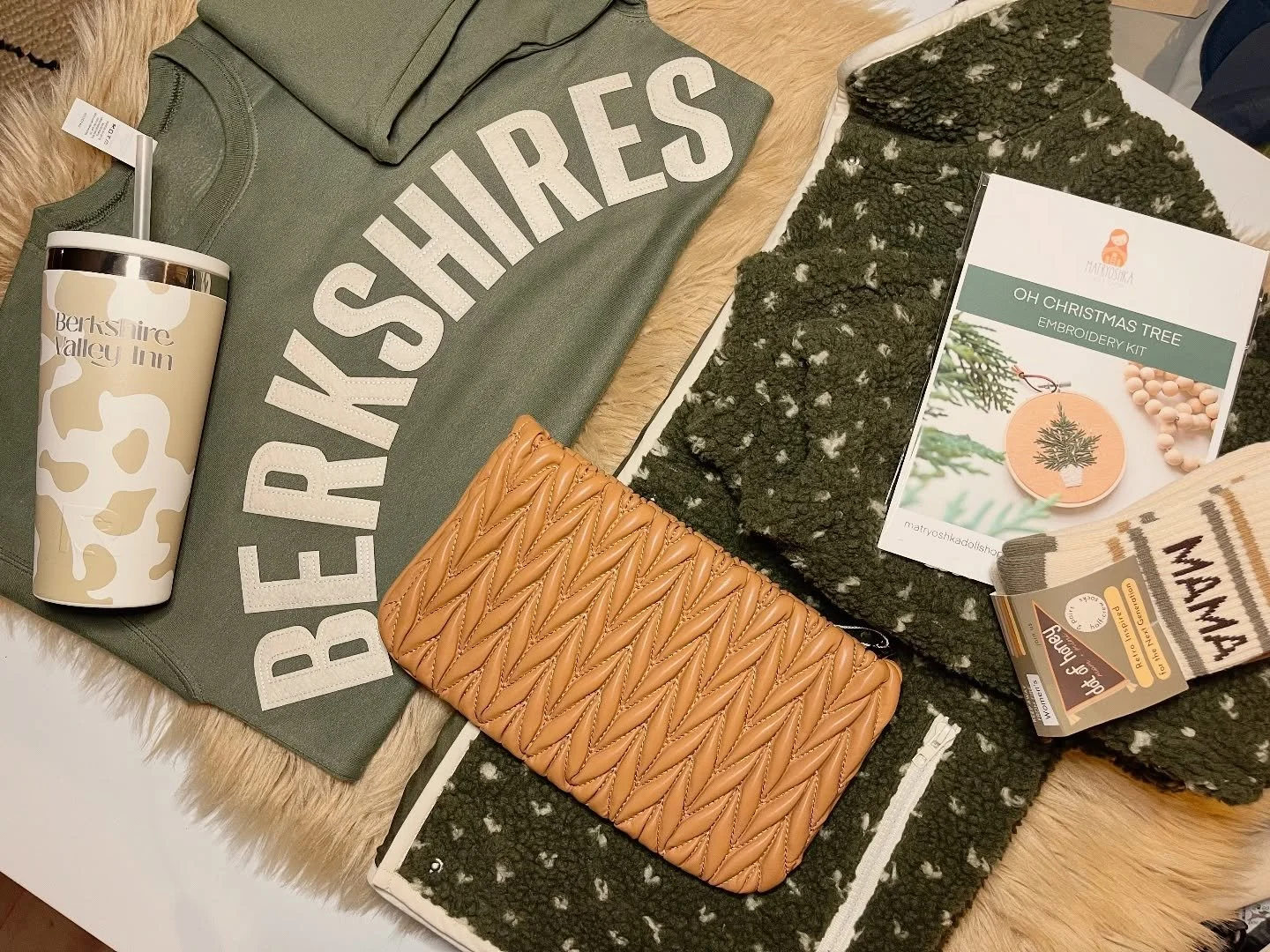 Last minute gift ideas from our Memory Shop with FREE QUICK SHIPPING!!!

The WINTER WARMER
Fleece
Berkshires Sweatshirt
BVI Cow Travel Mug 
Mama socks
Embroidery Kit 
Woven Clutch
$198

For the FLORAL LOVERS
Fleece
Embroidery Kit 
Woven Clutch
Locall