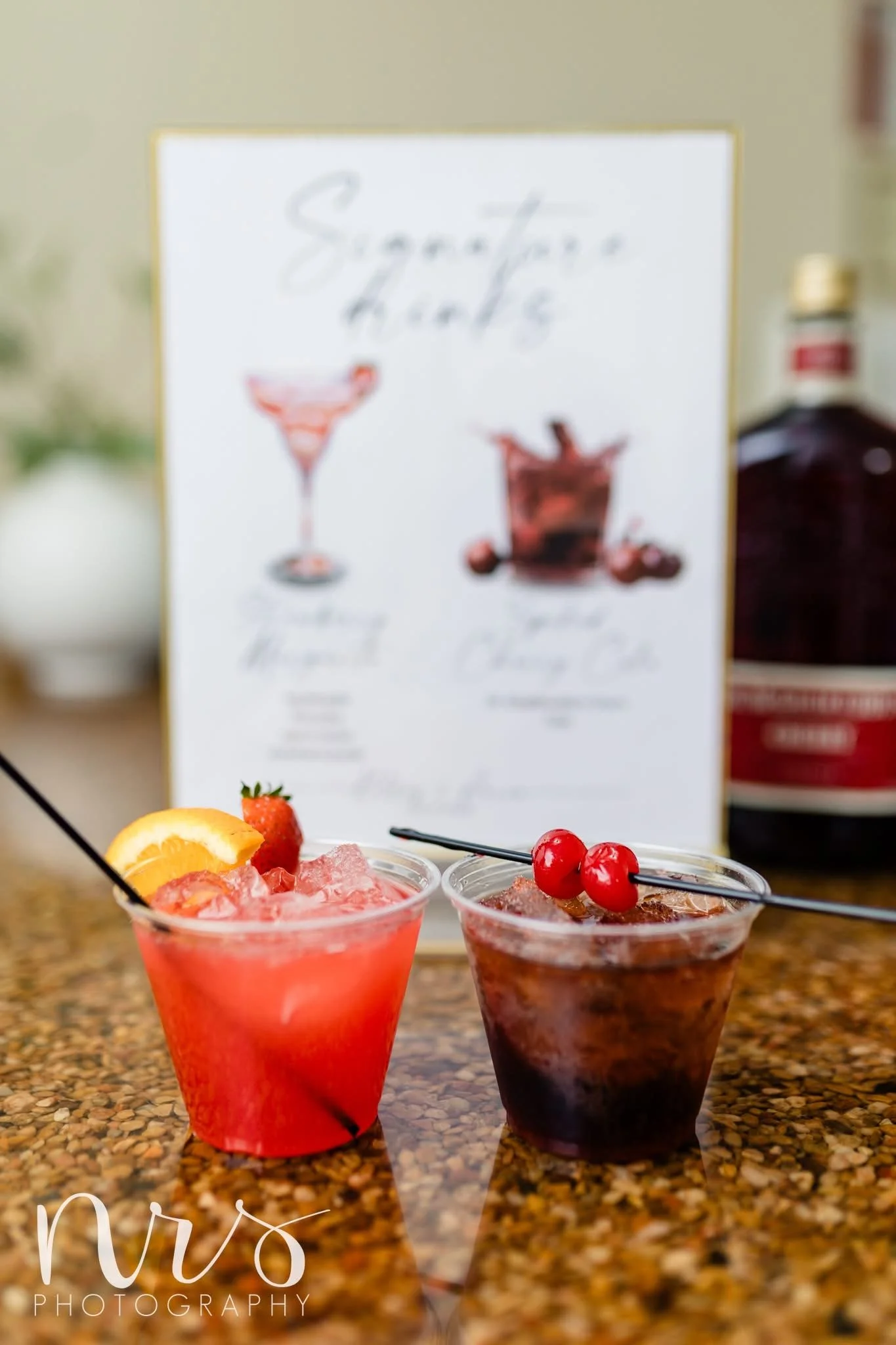 Signature bride and groom wedding bar service selections 