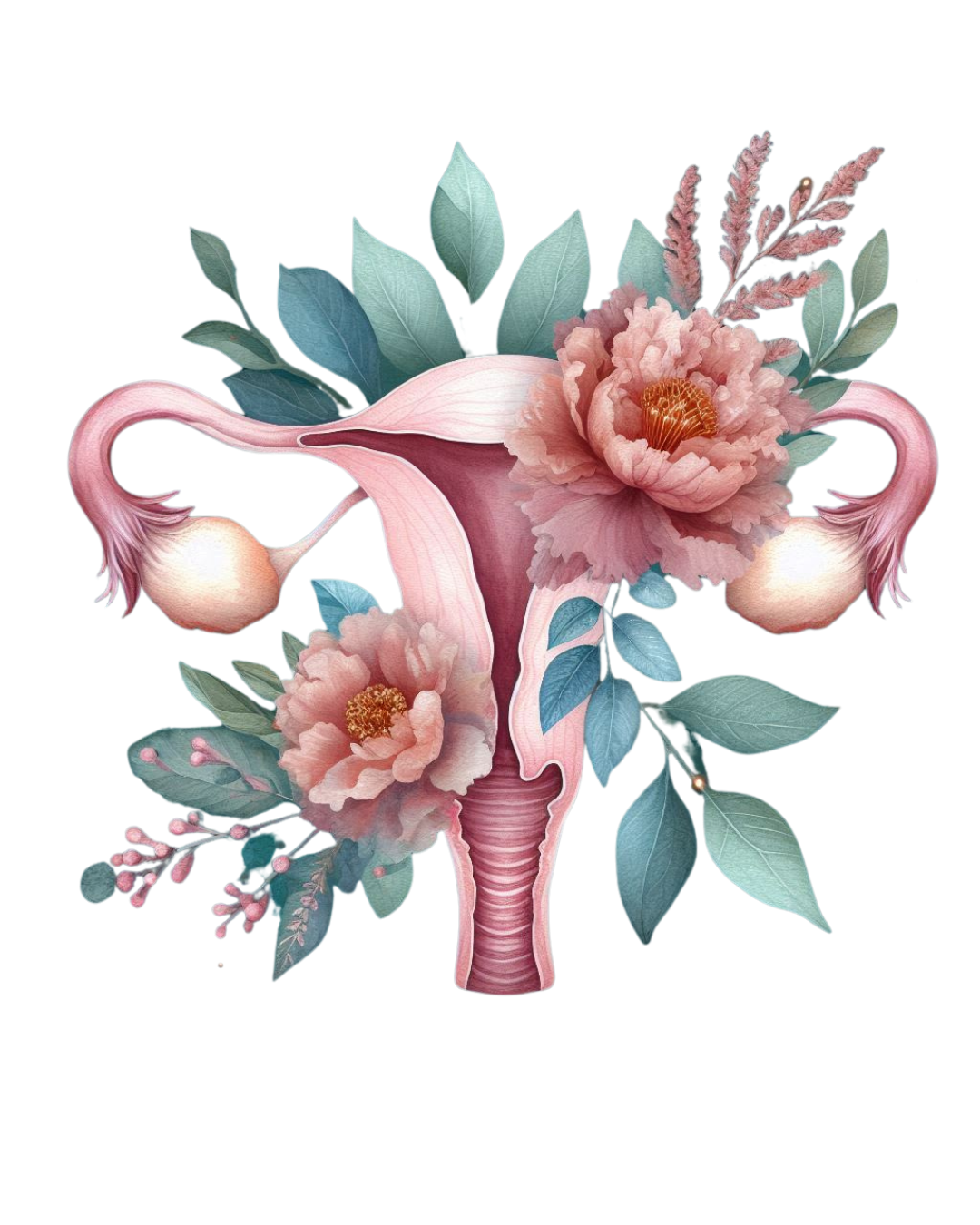 Female pelvis illustration with floral design symbolizing pelvic floor therapy, womb healing, reproductive wellness, and integrative pelvic care for women in Calgary, Alberta, Canada