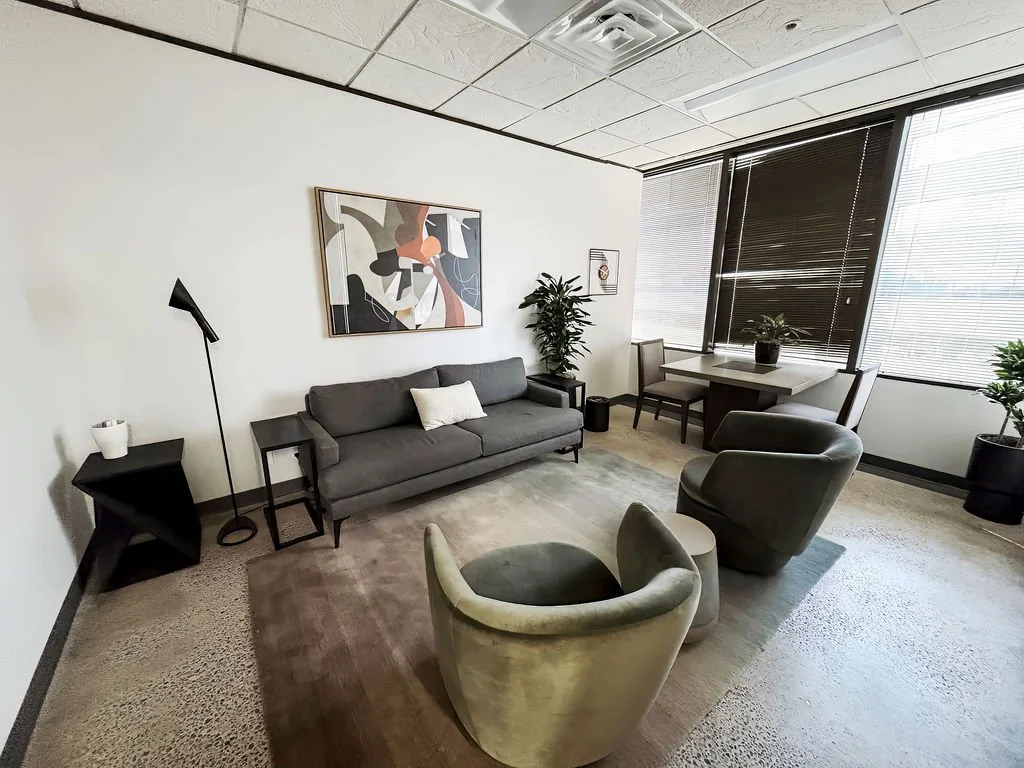 Comfortable Houston therapy office designed for private neurodivergent couples counseling sessions.