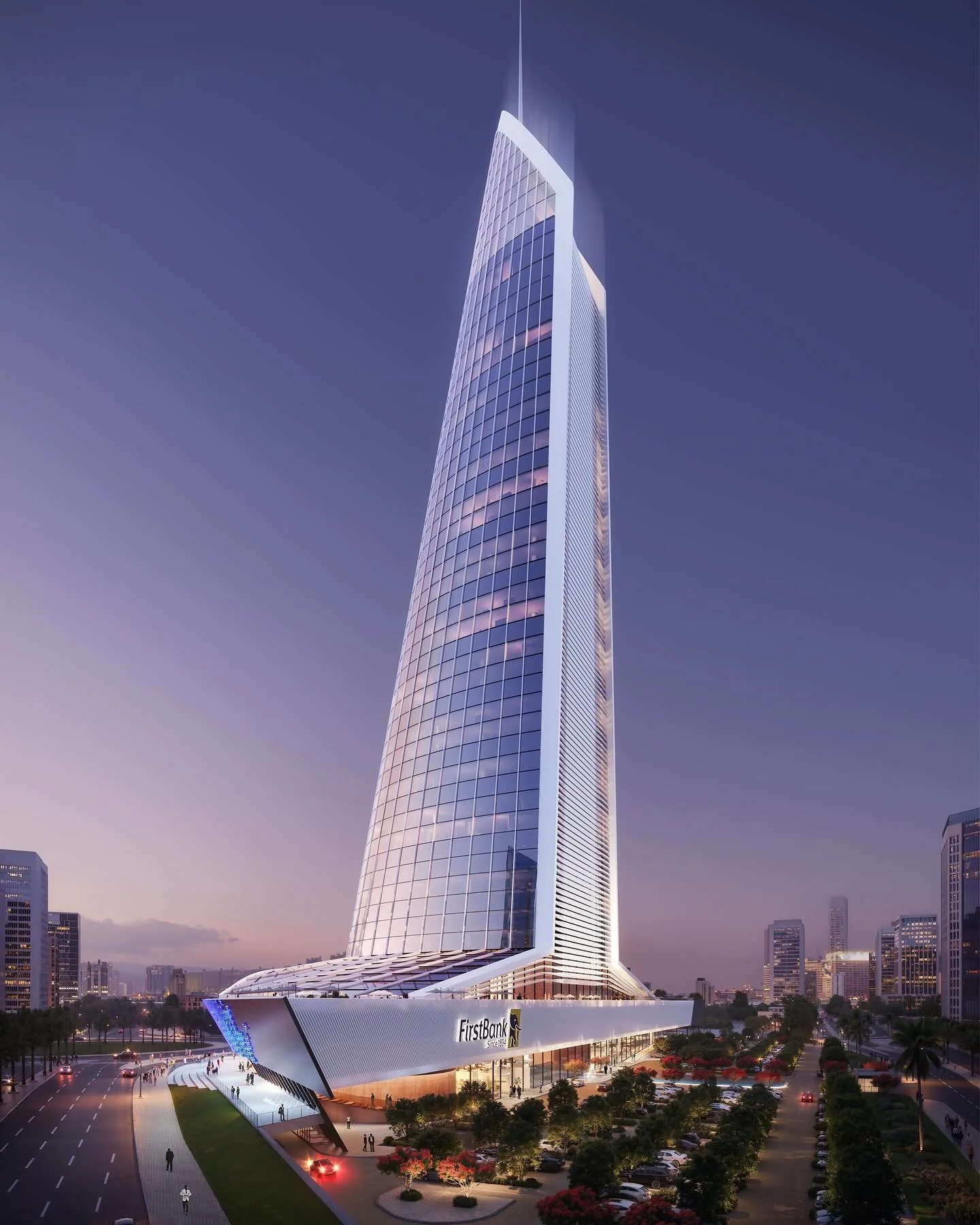 Architectural rendering of the FirstBank 40-storey skyscraper in Eko Atlantic City, the future tallest building in Nigeria.