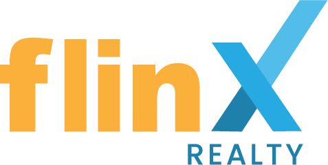 Logo for FlinX Realty featuring the company name and a blue checkmark symbol.