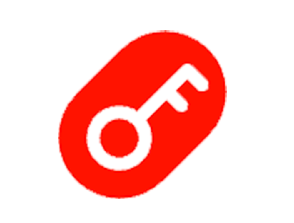 Red icon of a key on a circular background with a white border.