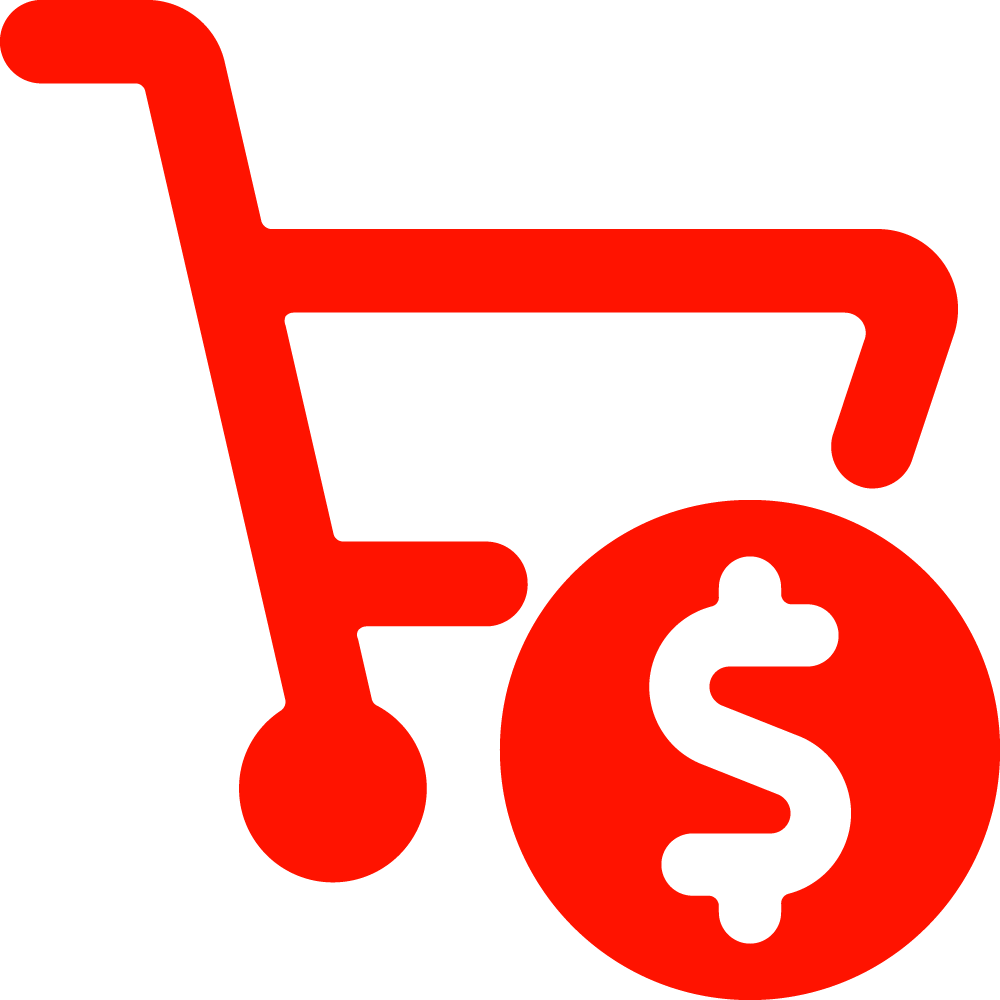 Shopping cart with a dollar sign symbol in red, indicating cost or money