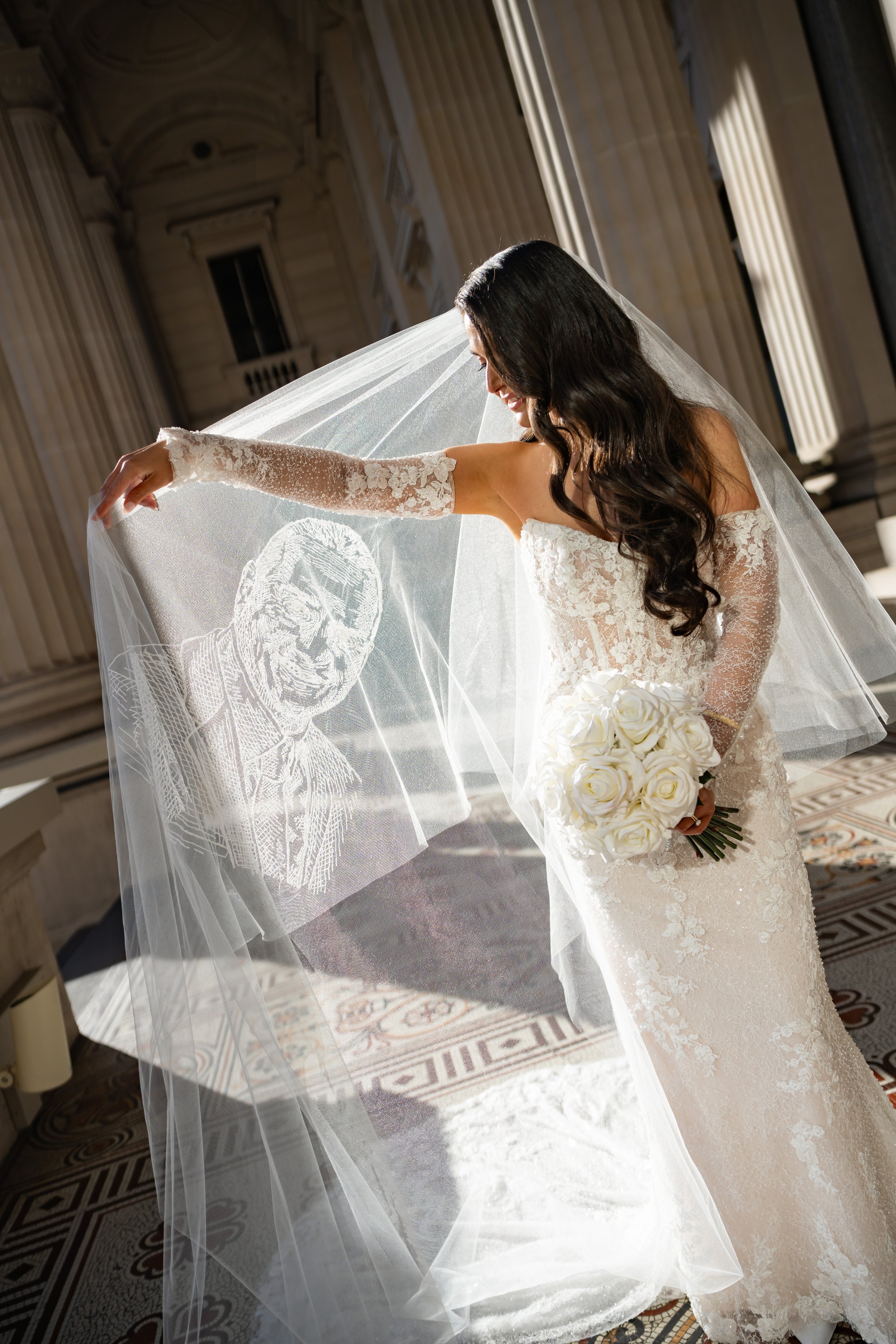 Portrait Embroidered Bridal Veil