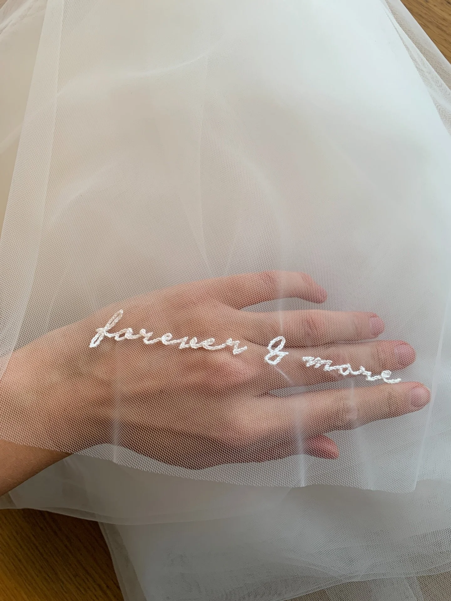 Not sure what you&rsquo;d even have embroidered? This is usually where people start.

The most common choices tend to be:

Initials
A wedding date
A short phrase
Or a piece of handwriting

Some are planned. Some come together through conversation.You