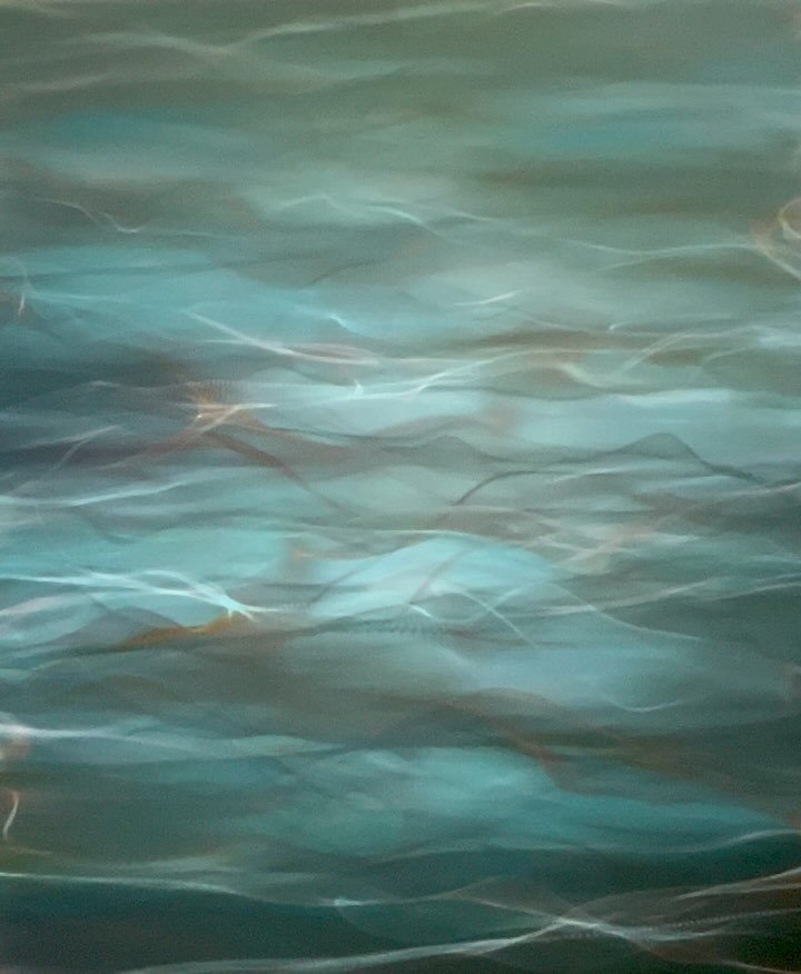 Floating on a Breeze, oil on canvas with projection mapping overlay. In progress. 62&rdquo;x 72&rdquo;. Part of the new Waves + Particles Series. #immersiveart #dynamiclighting #oilpainting #newmediaart