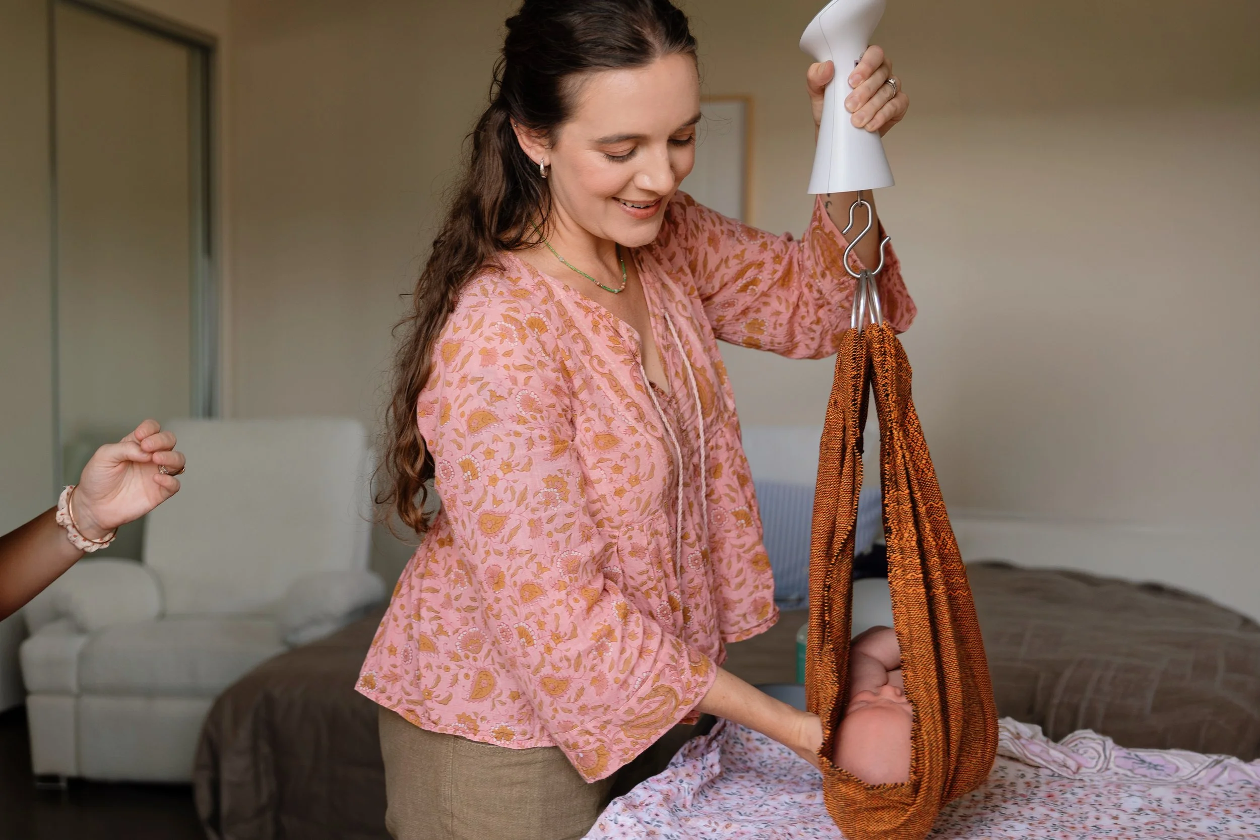 Blue Mountains private homebirth midwife weighing baby