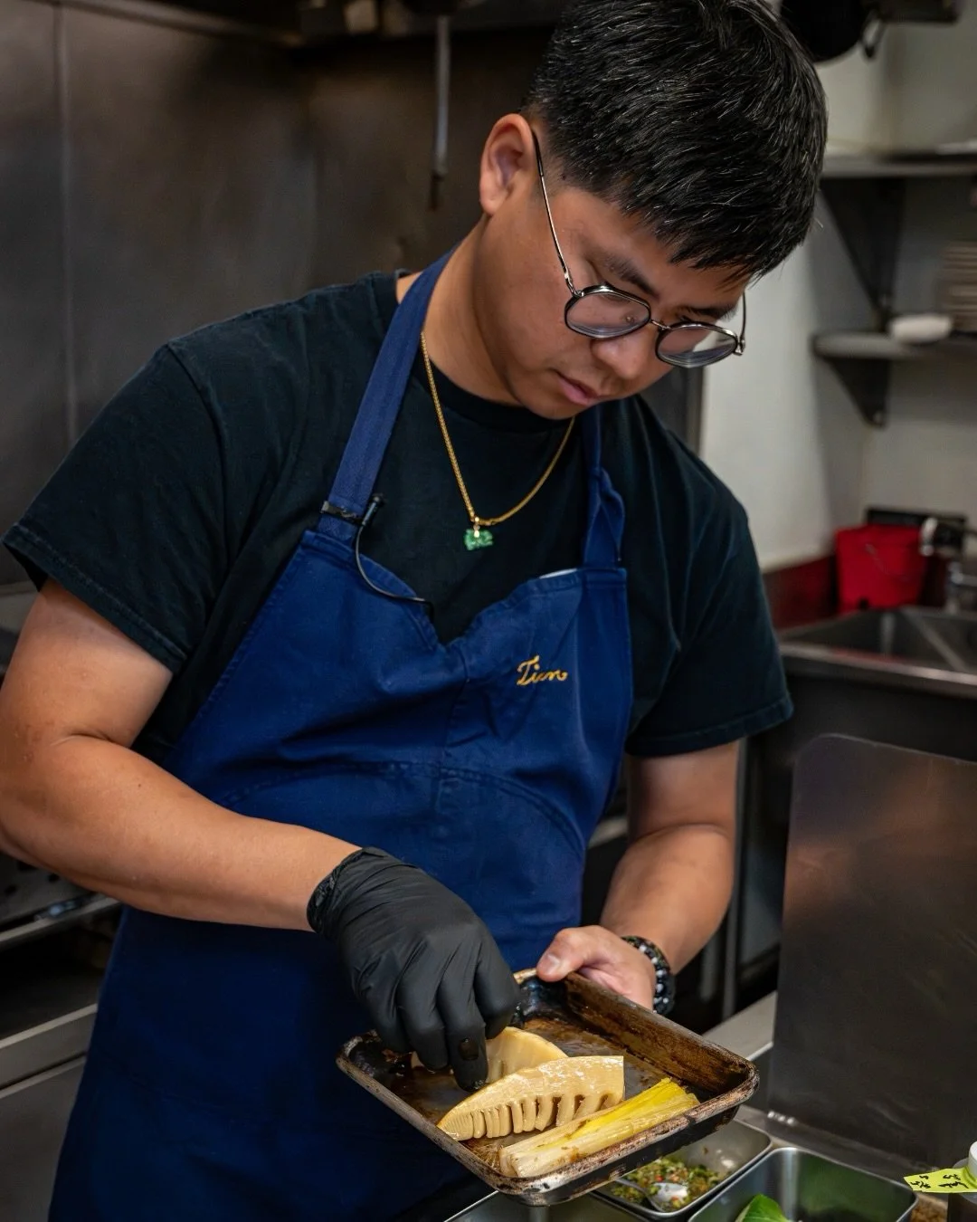 From our kitchen to the table, our Grilled Bamboo | Măng Nướng begins with choosing the right cut. We use thick young bamboo shoots because we wanted this dish to have a true hearty bite&mdash;something guests can really sink their teeth into, not so