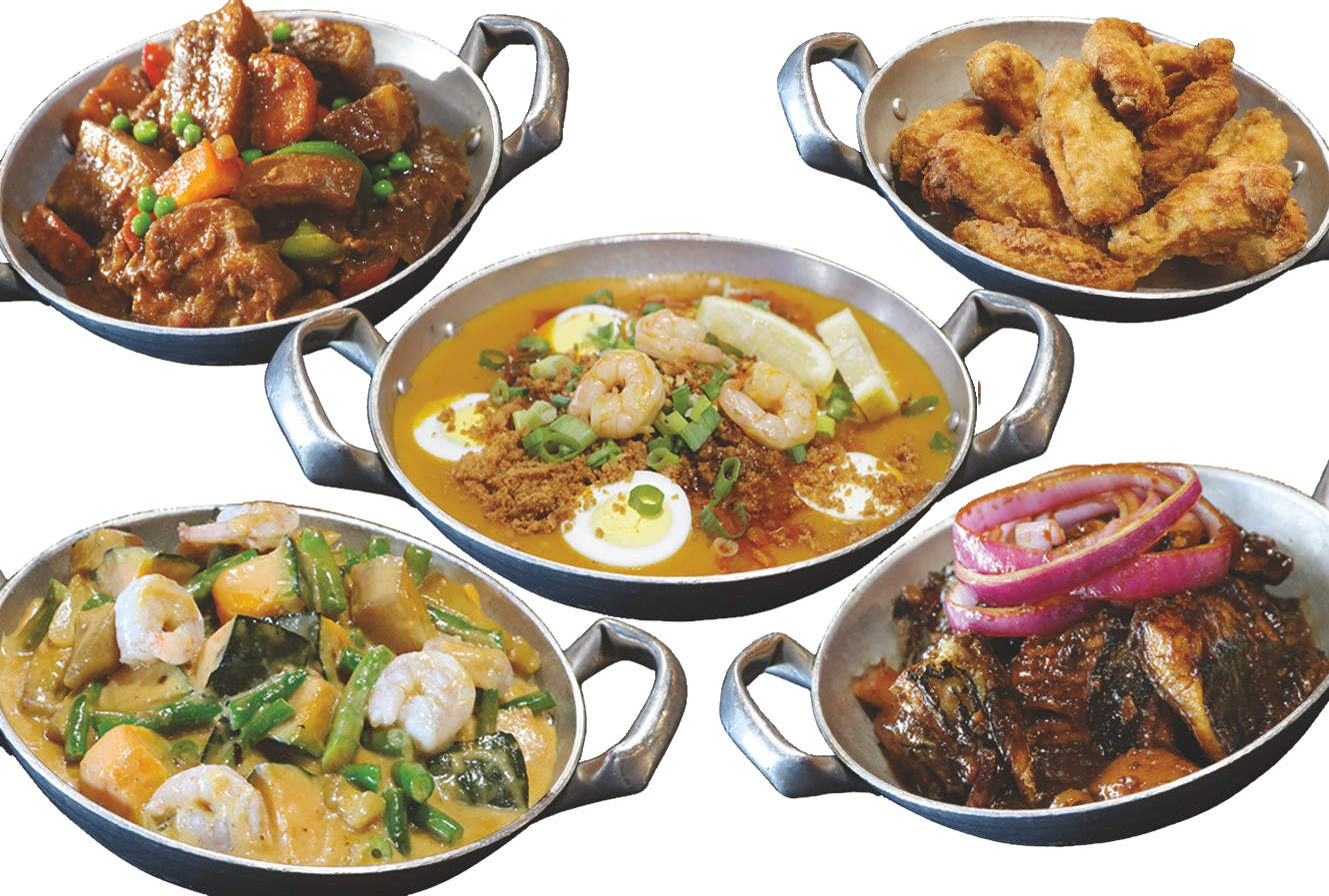 5 different dishes from Sulit Ala Carte 2 serve in a metal plate.