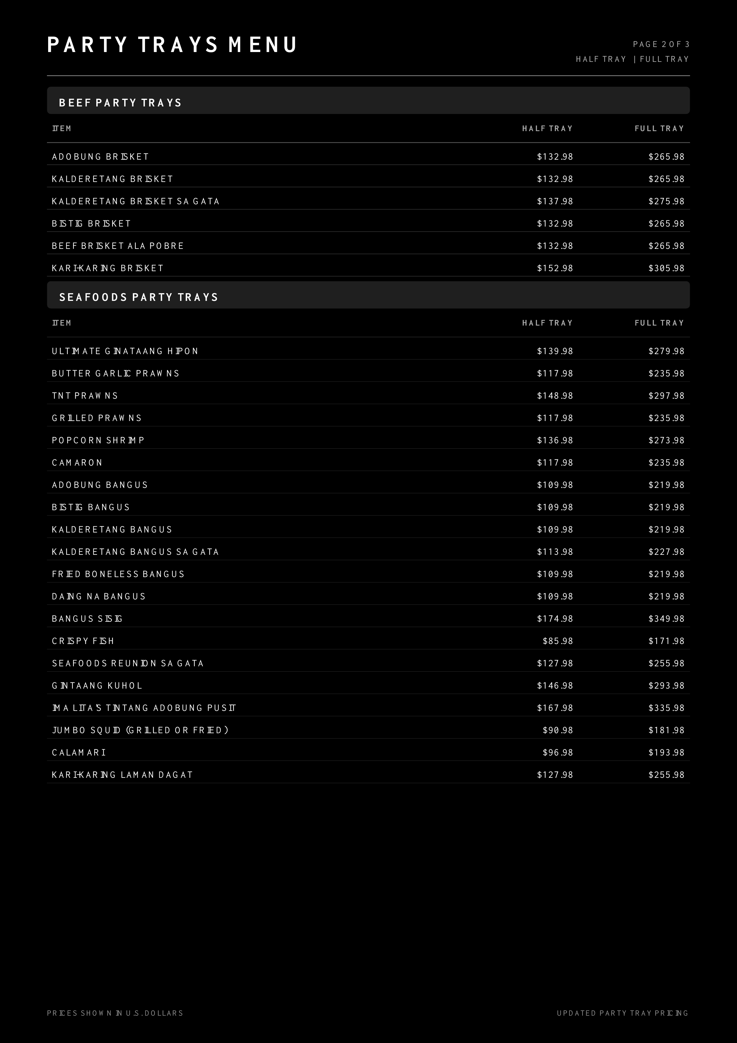 Page 2 of party trays pricing