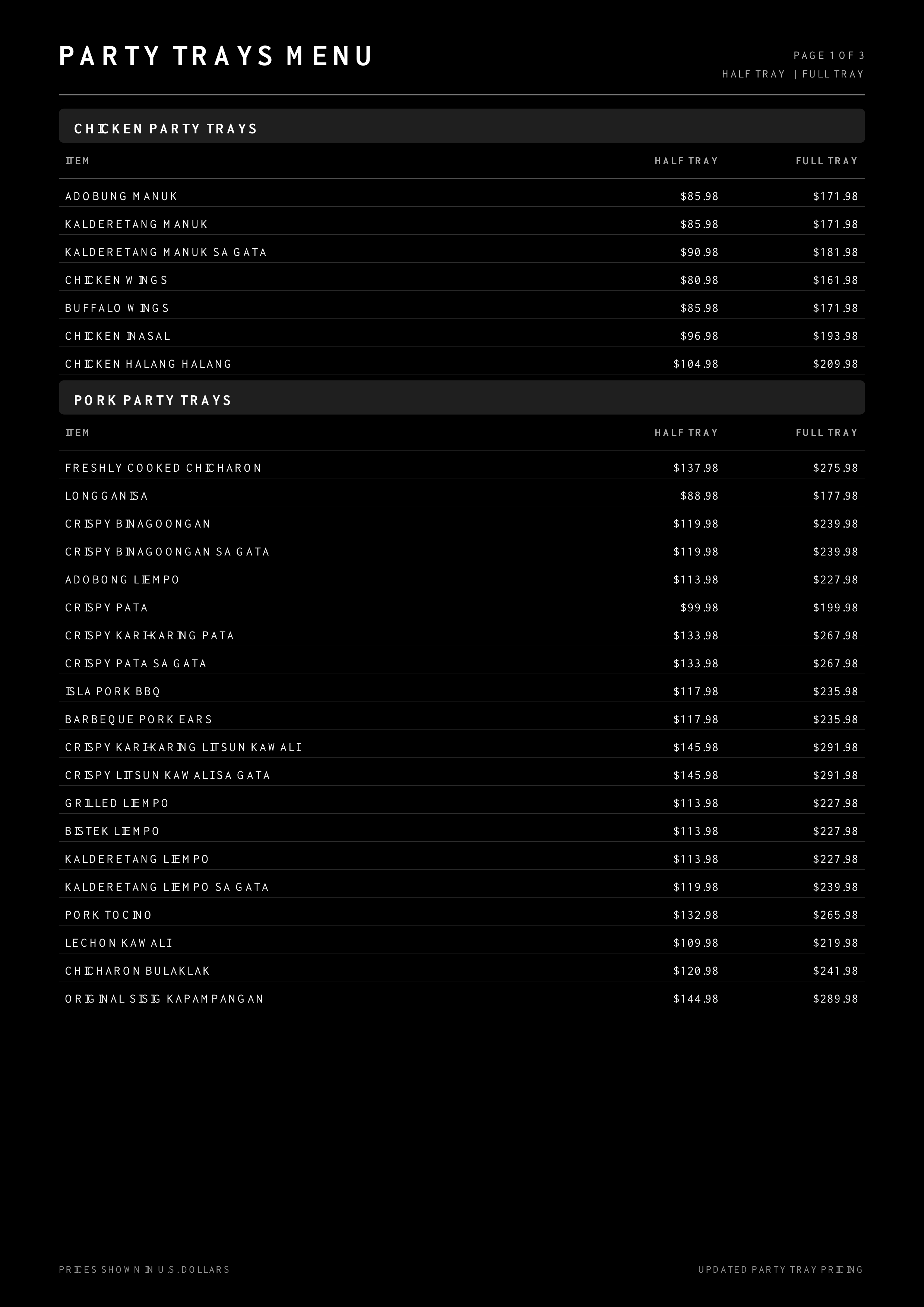 Page 1 of party trays pricing