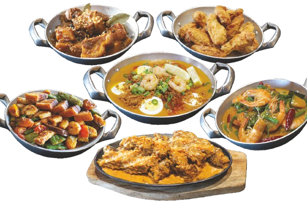 5 different dishes from Sulit Ala Carte 5 serve in a metal plate.