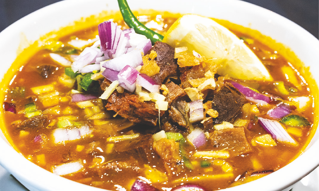 Beef broth, meat and innards. Serves with garlic rice