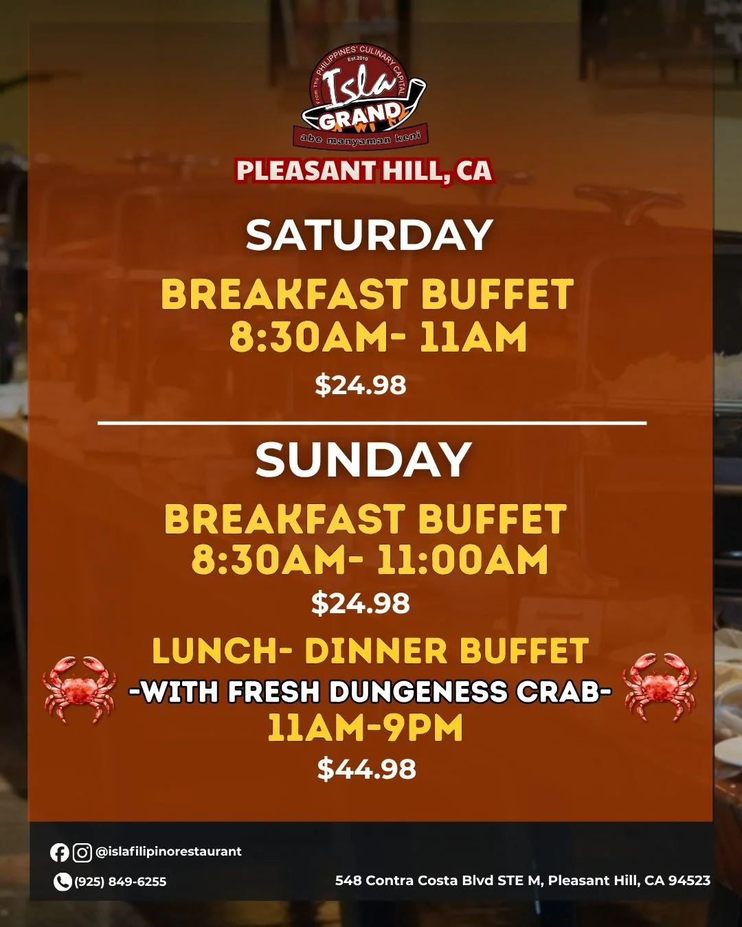 Isla Pleasant Hill Buffet Poster Schedule