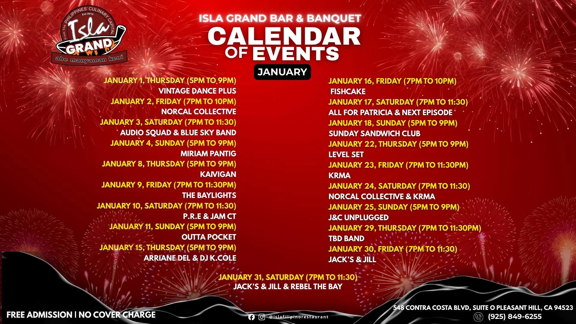 Calendar of Events for Isla Grand Pleasant Hill