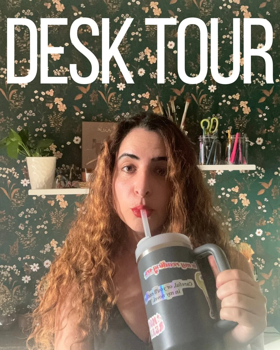 Welcome to my desk tour. 
Yeah I know I write in bed half the time and my collection of dirty mugs and bowls is missing, but please just admire my desk. Despite my crazy wall paper I tend to lean towards minimalism. Does your desk have a specific sty