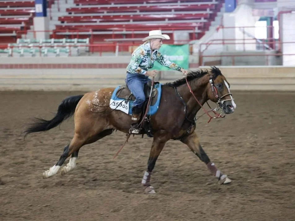 Appaloosa horse and rider in motion at the Big Apple Shoot Out